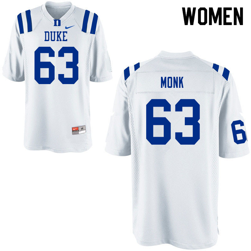 Women #63 Jacob Monk Duke Blue Devils College Football Jerseys Sale-White